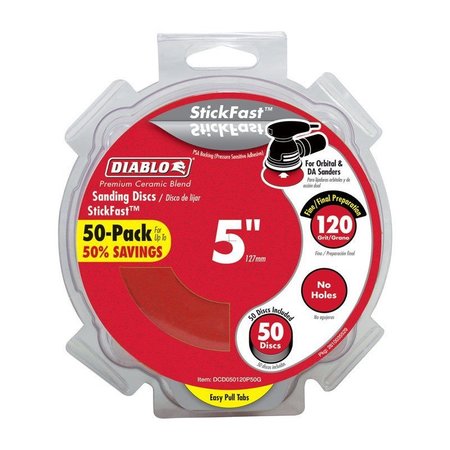 DIABLO StickFast 5 in. Ceramic Blend Pressure Sensitive Adhesive Sanding Disc 120 Grit Fine 50 pk DCD050120P50G